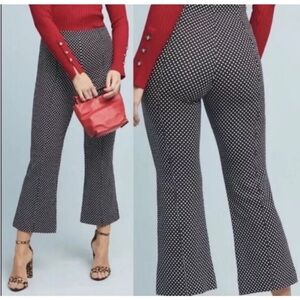 Anthropologie The Essential Crop Flare Pants XS Black Diamond Dot Pattern